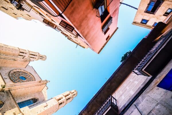 worms eye view of buildings